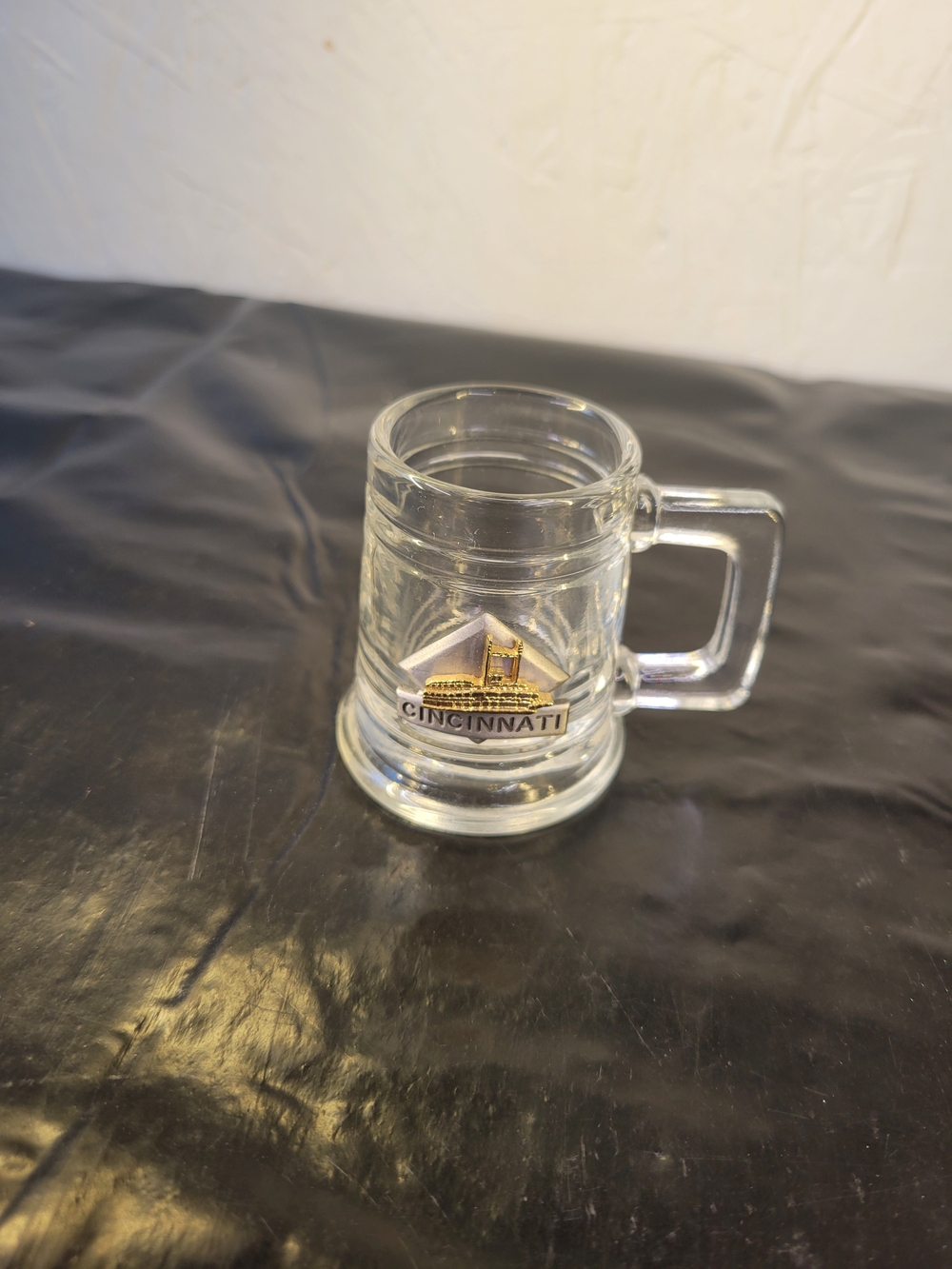 Cincinnati Clear Glass Collectible Shot Glass with Handle Embellished Decorated